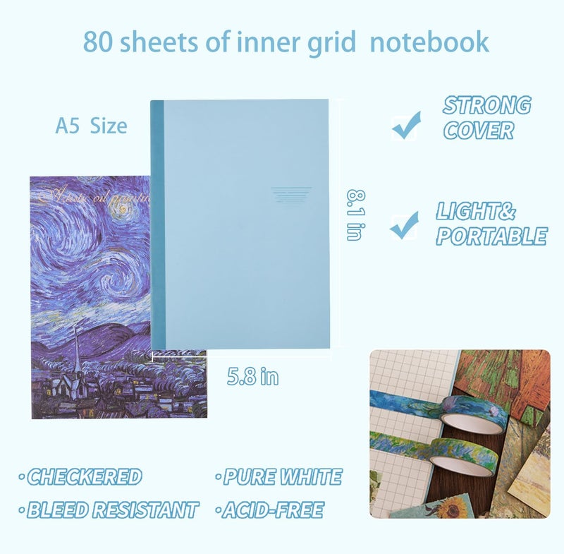 emmoolife Scrapbooking Supplies Kit Plus 480Pcs, Vintage Van Gogh Oil Painting Aesthetic Scrapbook Kit for Bullet Junk Journal, DIY Journaling Supplies, Stationery, A5 Grid Notebook, Craft Gift Kid Girl - Image 4